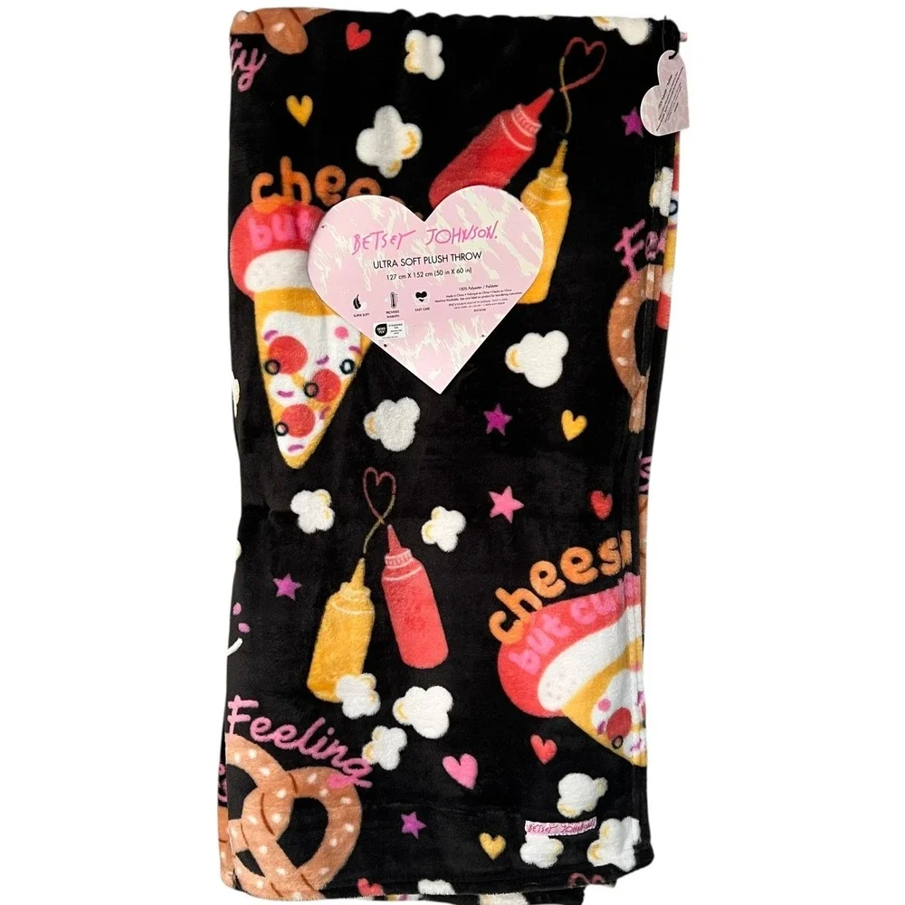 Betsey Johnson Ultra Soft Plush Cheeseburger/Pizza/Pretzel Throw Blanket 50x60